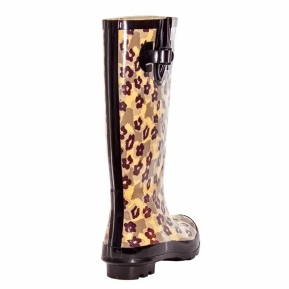 Women Rubber Rain Boots, Animal Camo Design Rainboots - Picture 3 of 4
